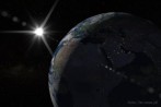 9512-0618; 6000 x 4000 pix; Ziemia, kosmos, Bliski Wschd, gwiazdy, noc, soce, flara, bysk